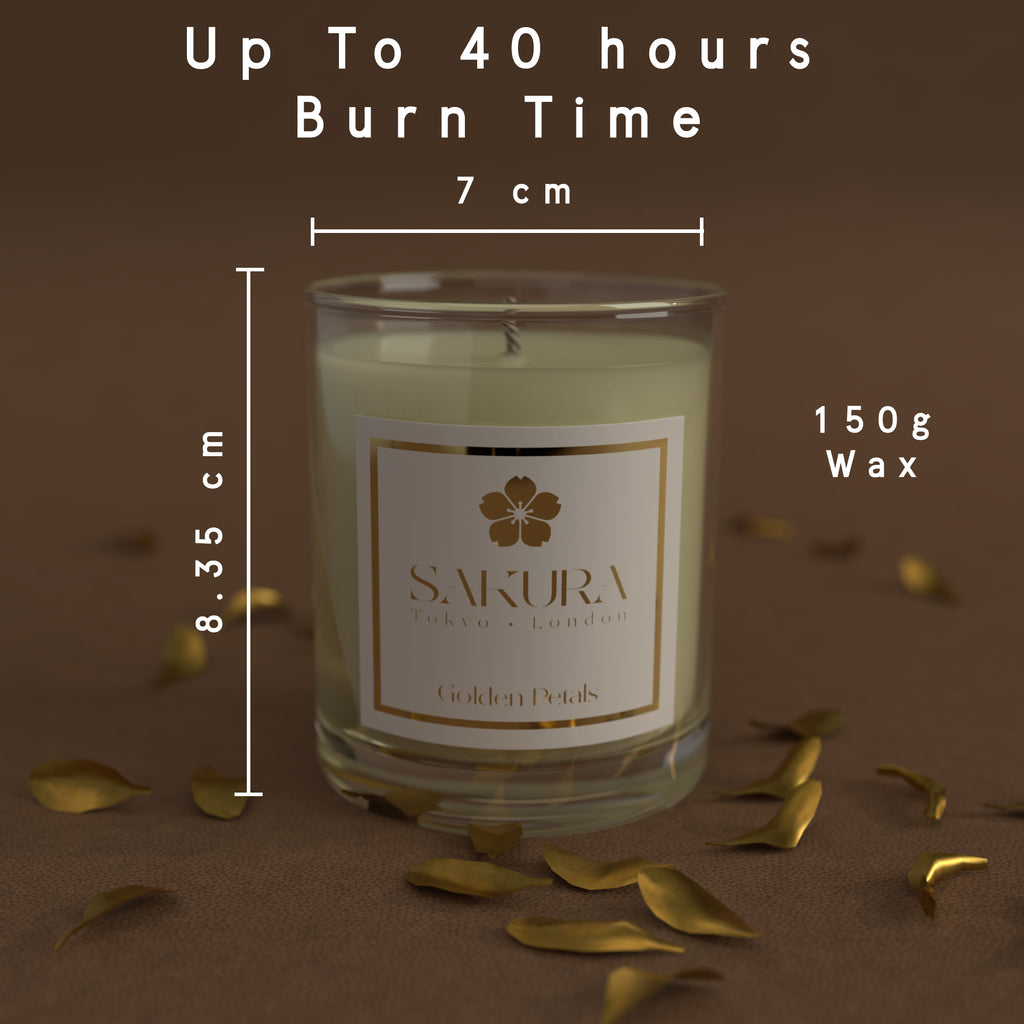 Golden Petals Candle with Bergamot, Ylang Ylang, Cedarwood, Cypress, Kinsenka & Patchouli – 150g
