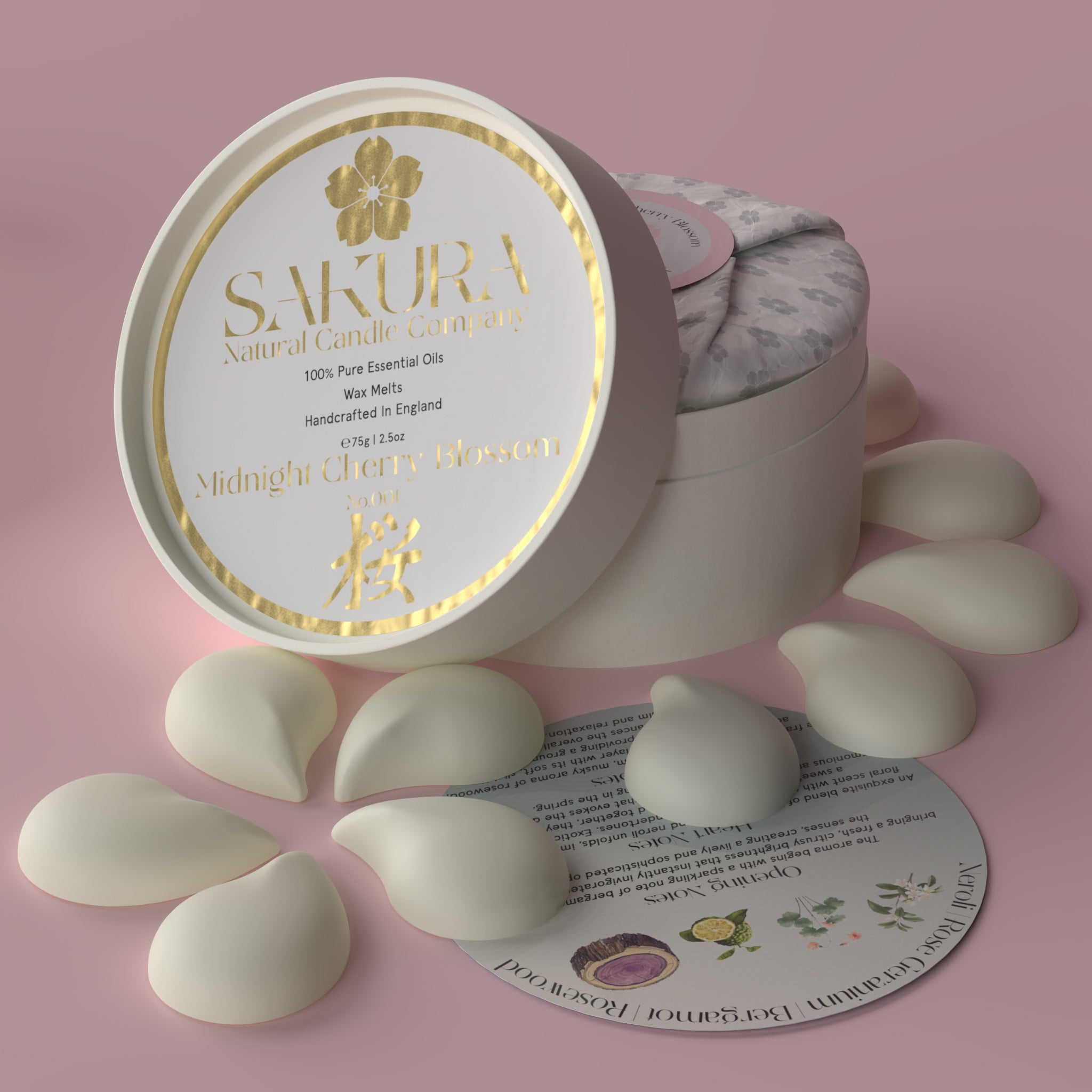 Midnight Cherry Blossom Wax Melts with Rose Geranium, Bergamot, Neroli & Rosewood – 10 Petal Pack
