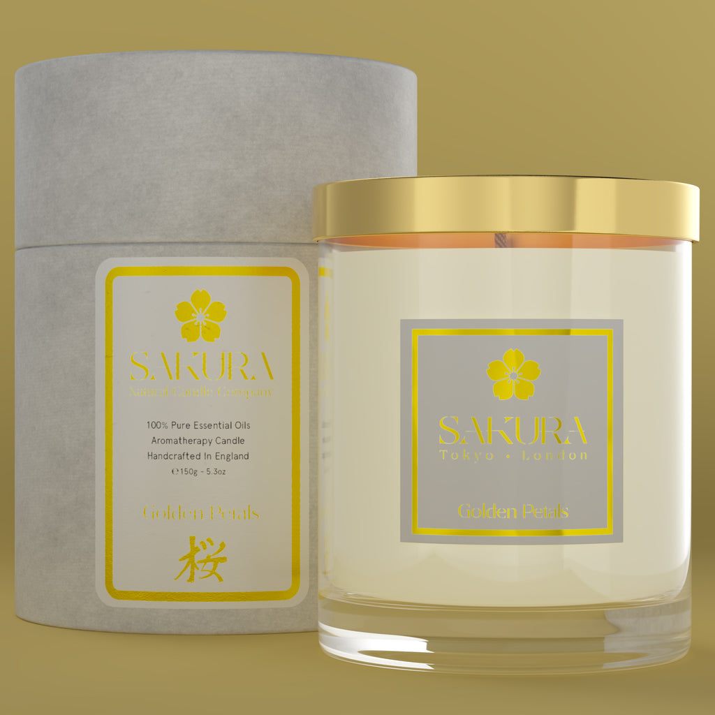 Golden Petals Candle with Bergamot, Ylang Ylang, Cedarwood, Cypress, Kinsenka & Patchouli – 150g