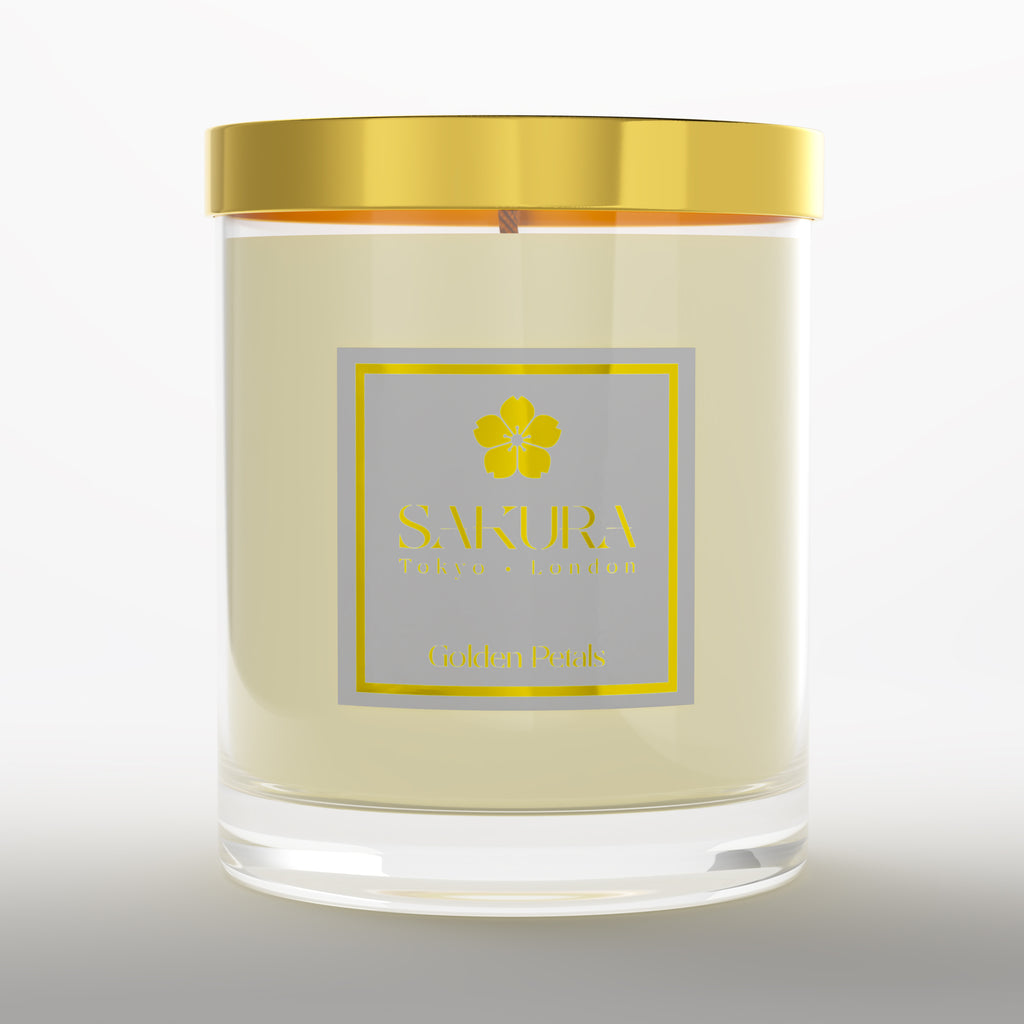 Golden Petals Candle with Bergamot, Ylang Ylang, Cedarwood, Cypress, Kinsenka & Patchouli – 150g