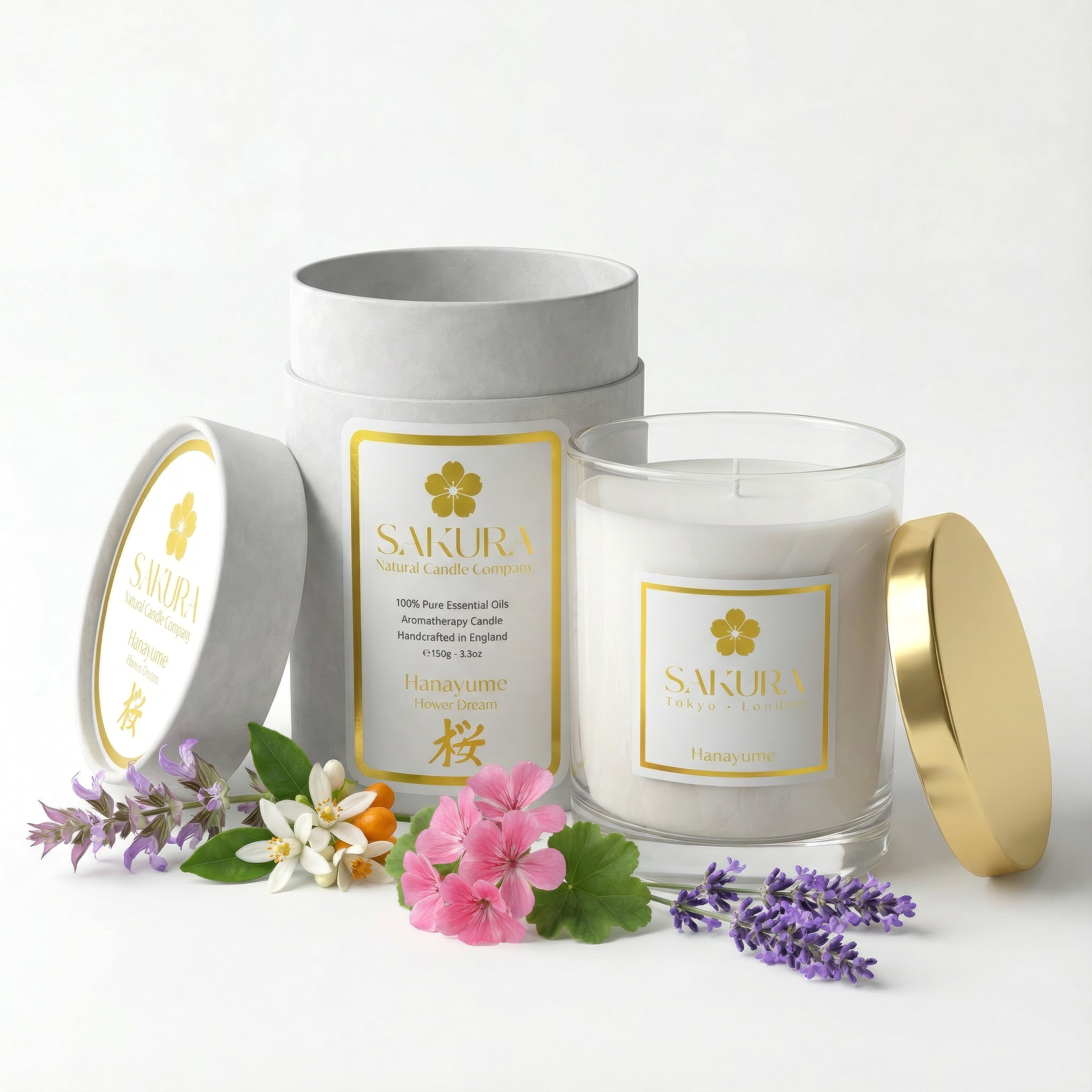 Hanayume Luxury Candle with Neroli, Lavender, Geranium & Clary Sage – 150g